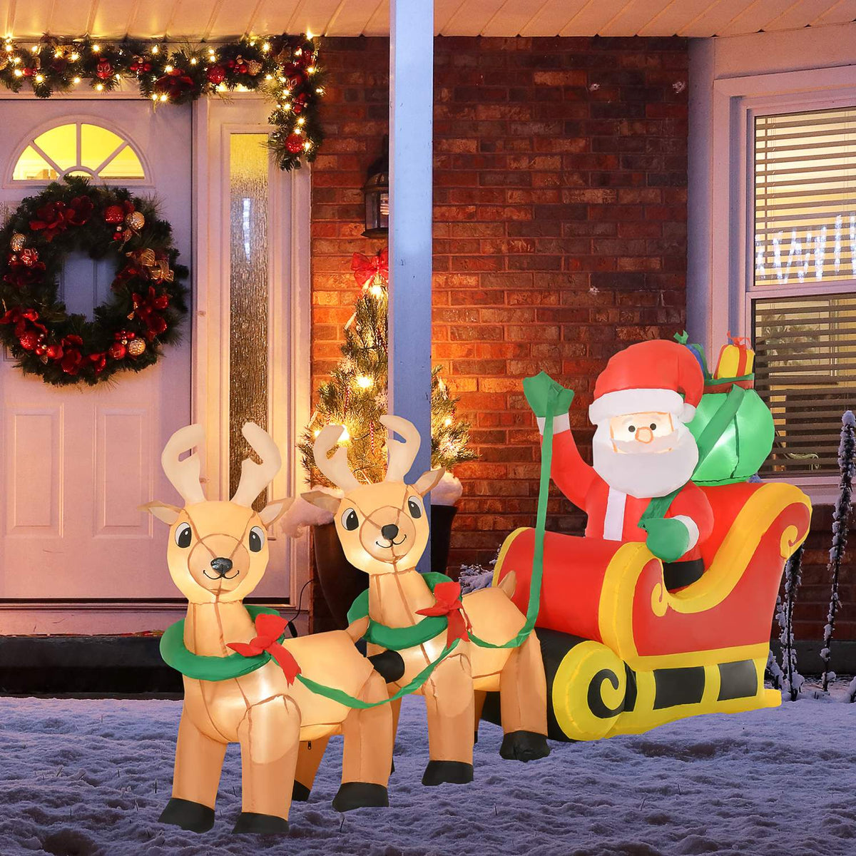 Opblaasbare slee van de kerstman met rendieren en LED-verlichting, 240 cm