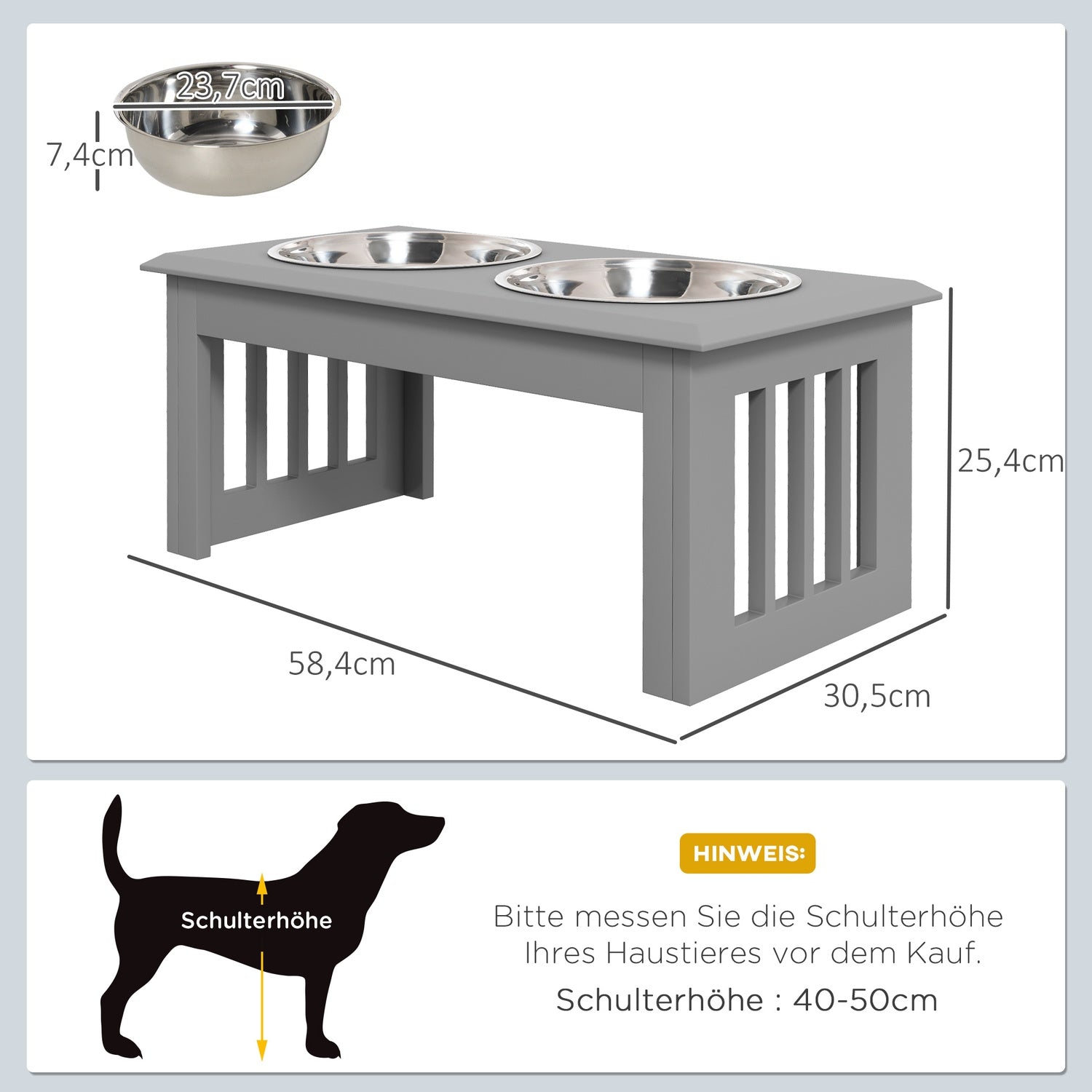 Verhoogde voerbakken voor huisdieren, RVS, gemakkelijk schoon te maken, 2L inhoud