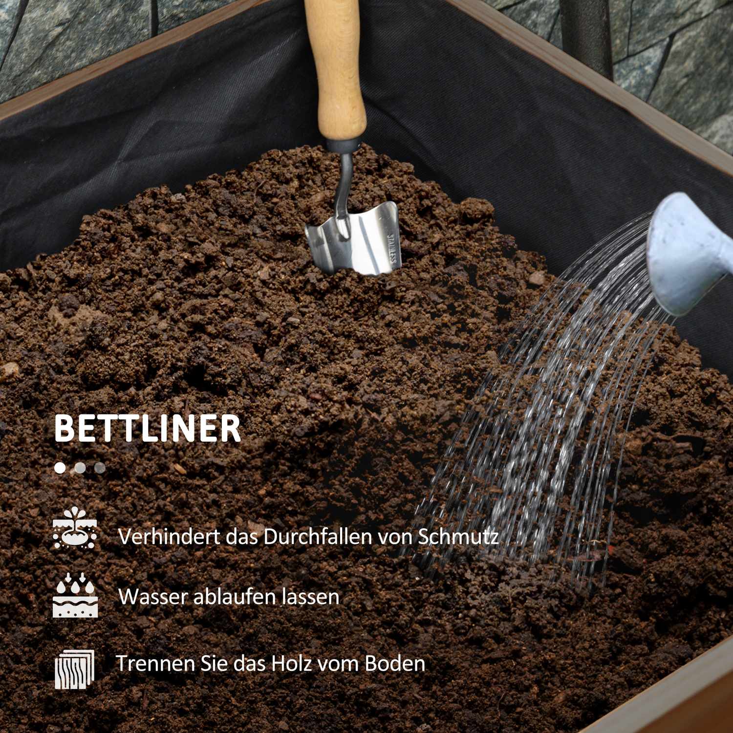 Verhoogde houten tuinbak met 3 niveaus en voering