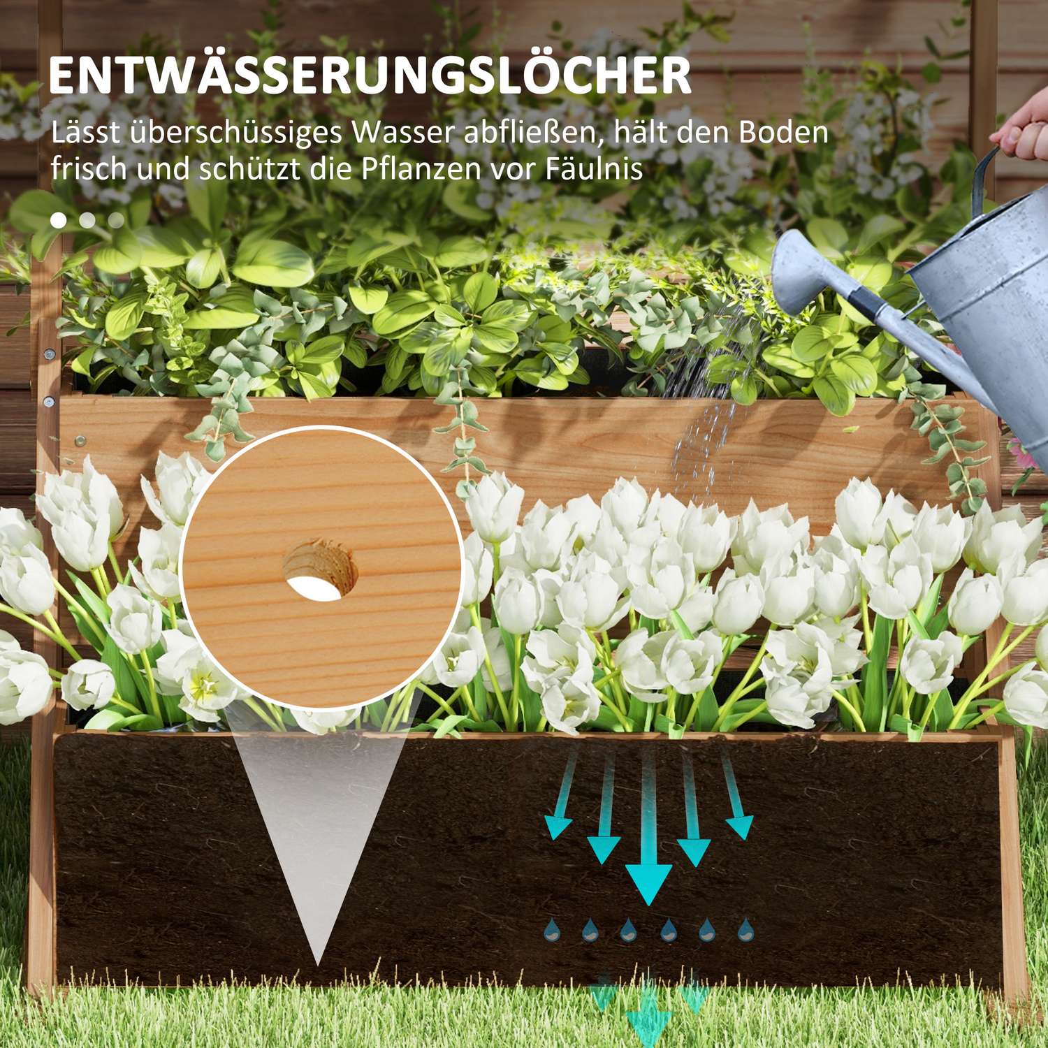 Verhoogde houten tuinbak met 3 niveaus en voering