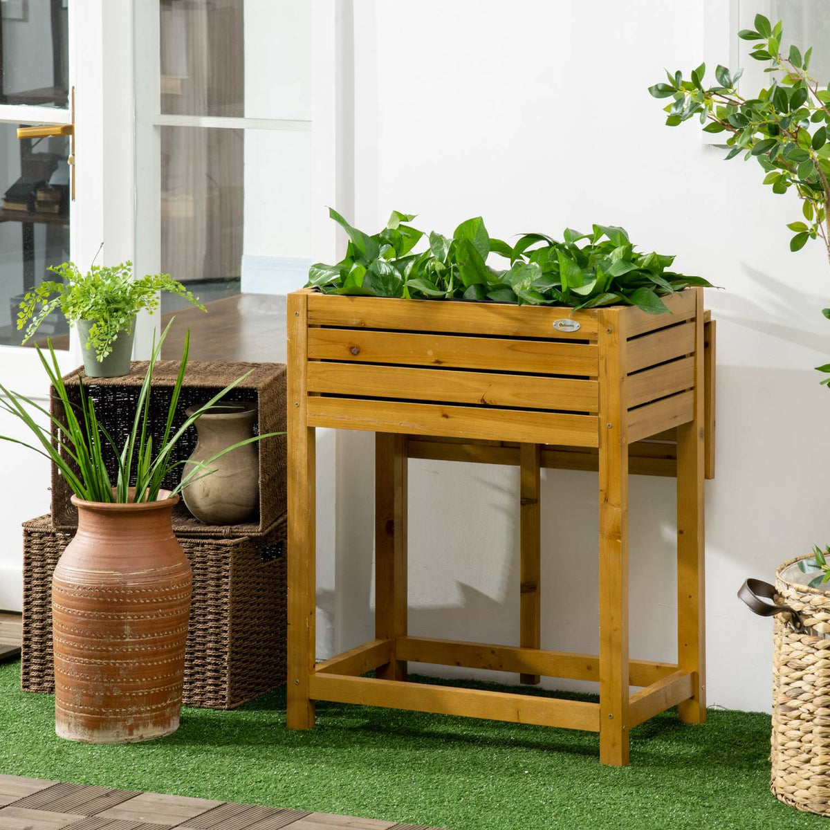 Verhoogde plantenbak met tafel, hout, 64x80x30 cm