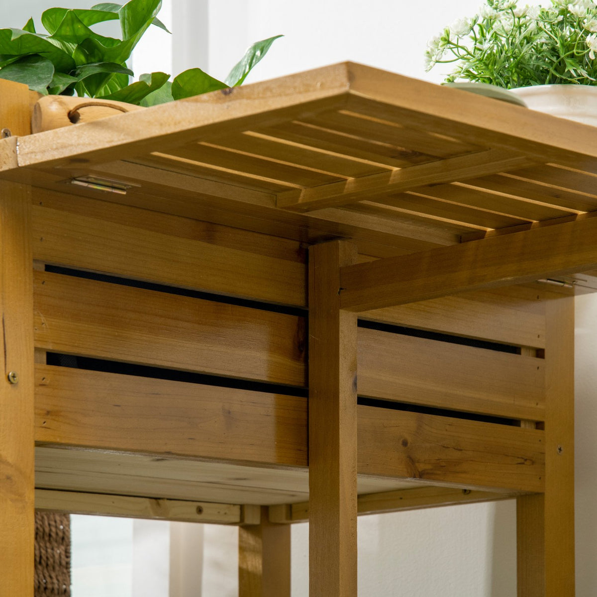Verhoogde plantenbak met tafel, hout, 64x80x30 cm