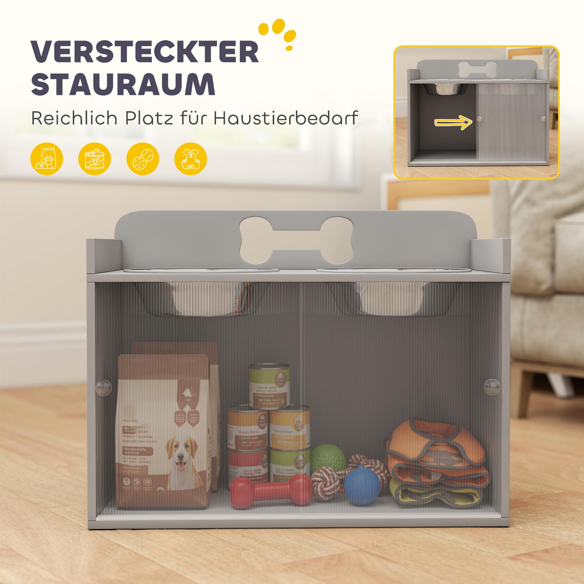Upphöjd hundmatningsstation med 2 skålar, MDF och rostfritt stål