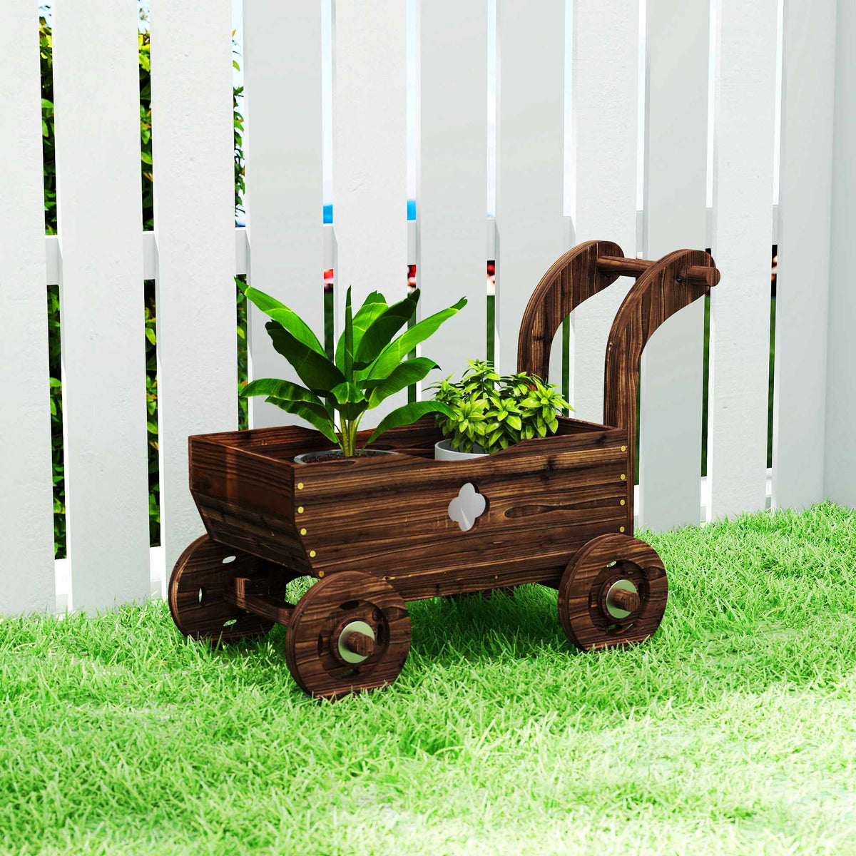 Verhoogde houten plantenbak op wielen – 68 x 38 x 52 cm