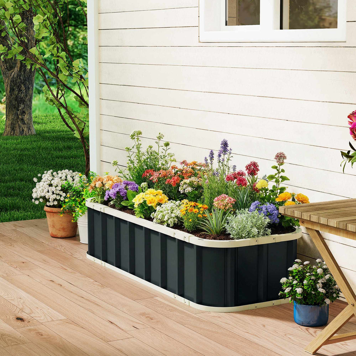 Verhoogde tuinbak, gegalvaniseerd staal, 136x52x31 cm