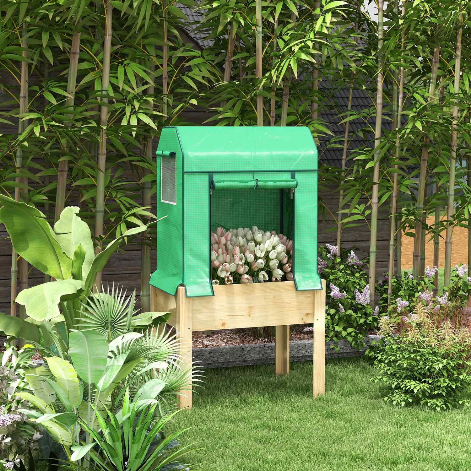 Verhoogd houten tuinbed met koude bak, 86x60x165 cm