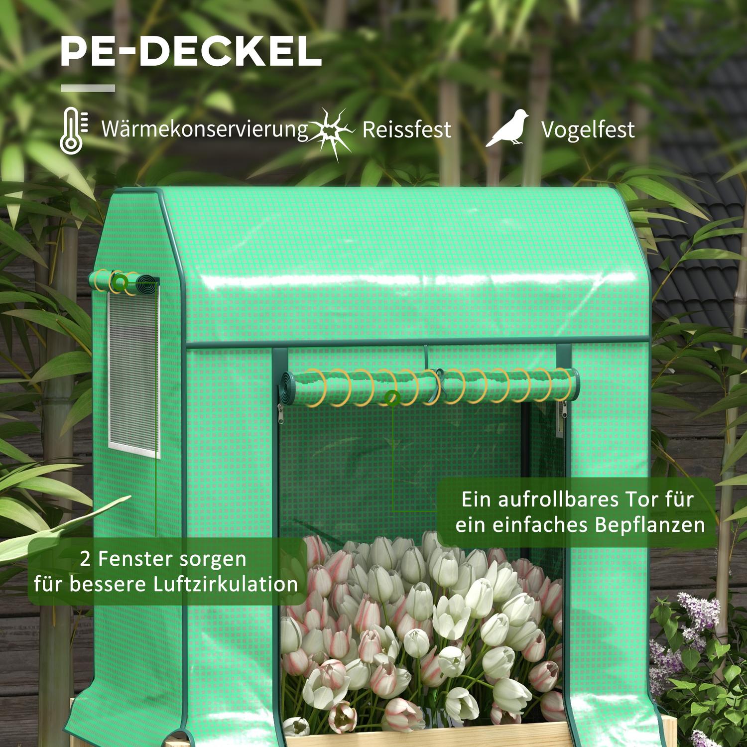 Verhoogd houten tuinbed met koude bak, 86x60x165 cm