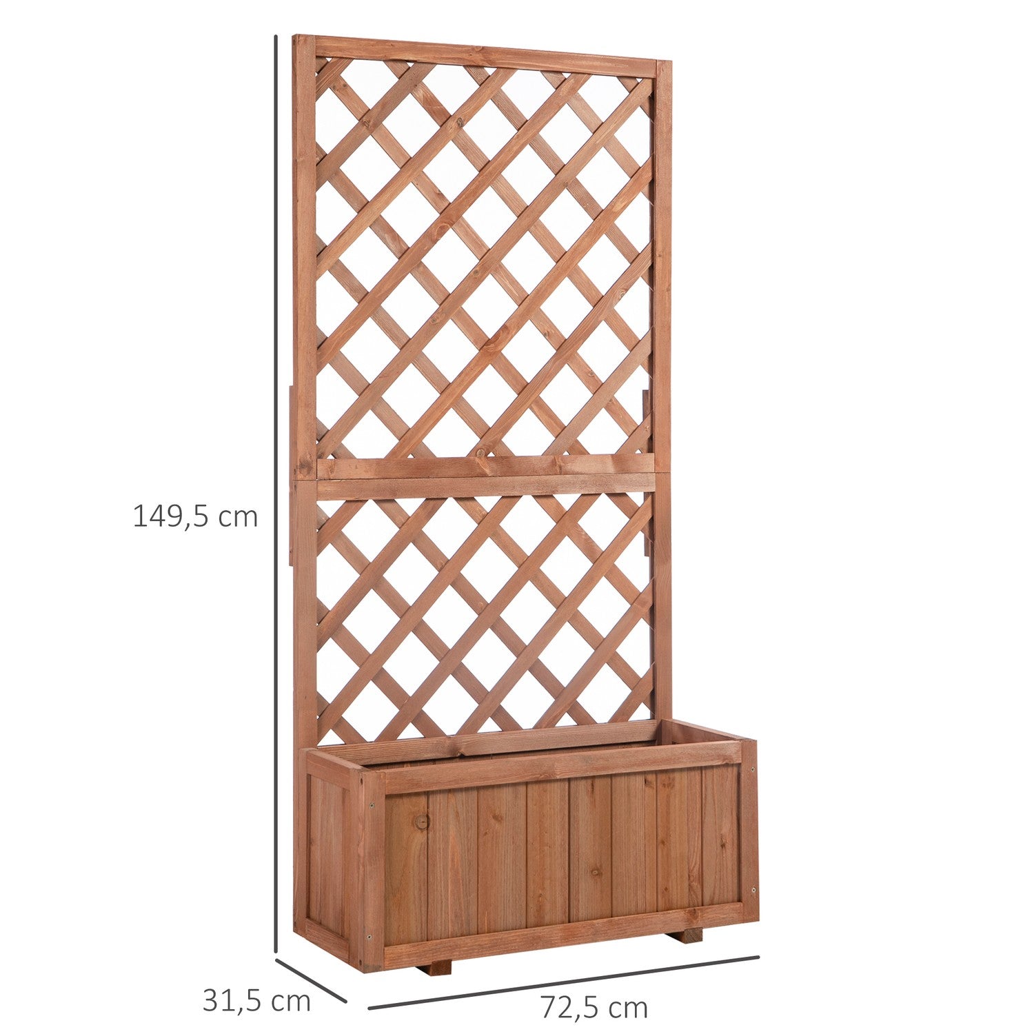 Verhoogd houten bloembed met rooster – 72,5x31,5x149,5 cm