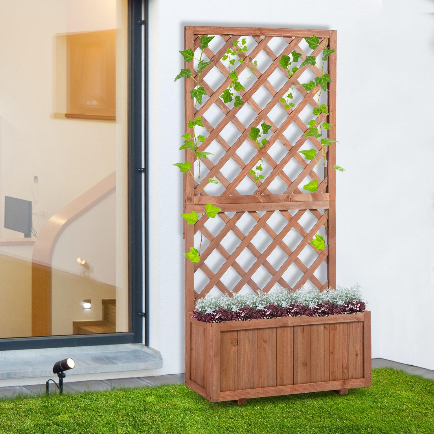 Verhoogd houten bloembed met rooster – 72,5x31,5x149,5 cm
