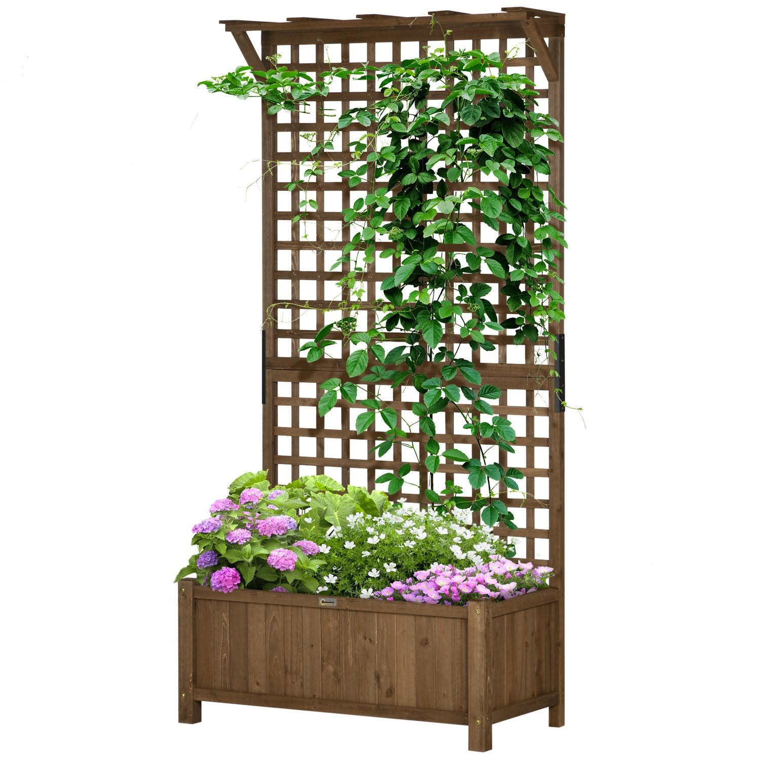 Verhoogd houten bed met latwerk voor klimplanten, 90x45x183 cm