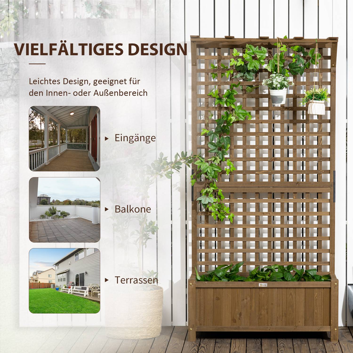 Verhoogd houten bed met latwerk voor klimplanten, 90x45x183 cm
