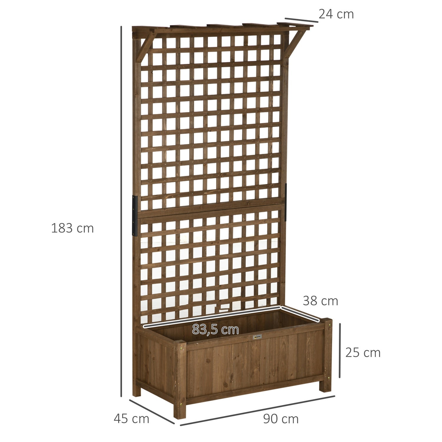 Verhoogd houten bed met latwerk voor klimplanten, 90x45x183 cm