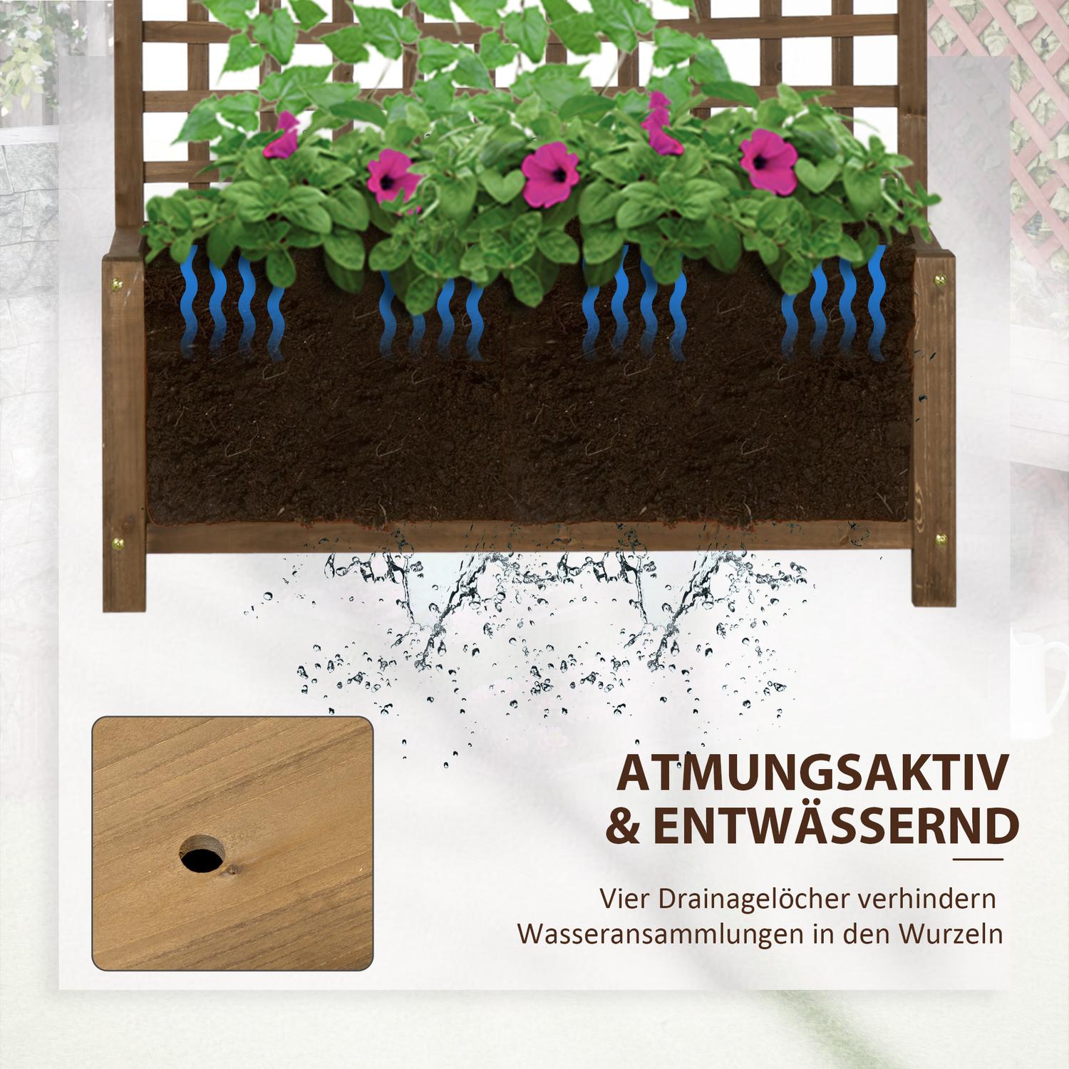 Verhoogd houten bed met latwerk voor klimplanten, 90x45x183 cm