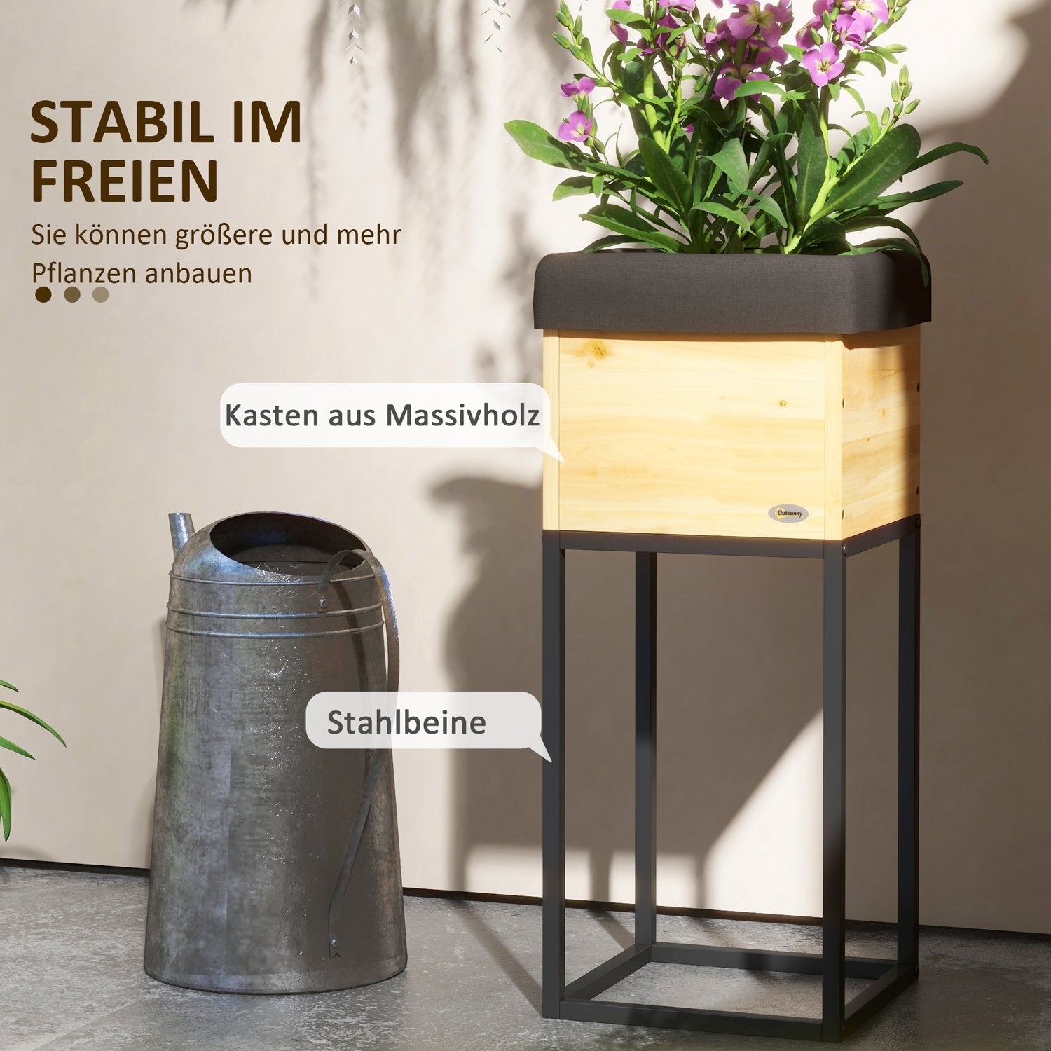 Verhoogd houten bed met stalen poten, 22x22x54cm Tuinbak