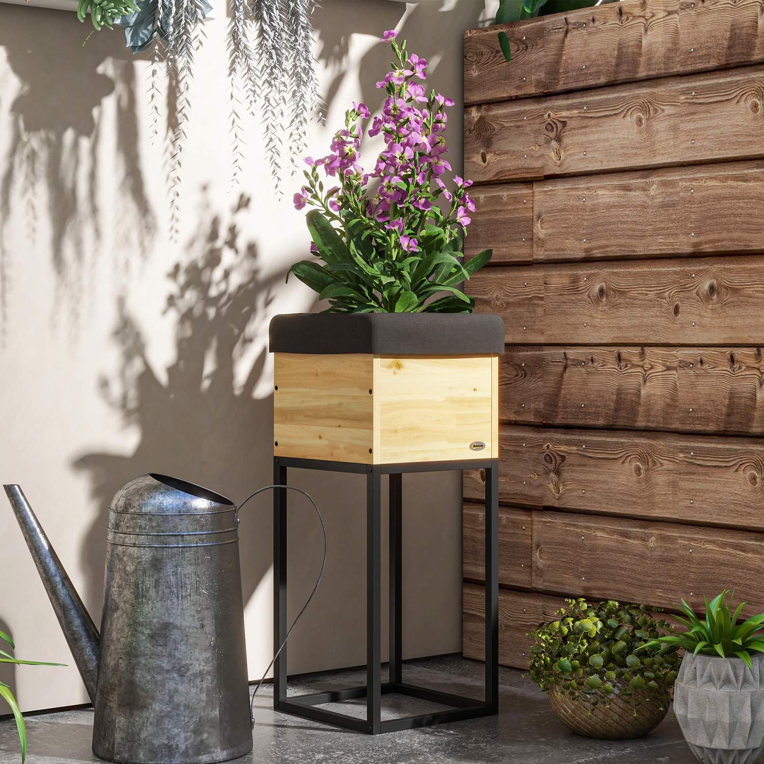 Verhoogd houten bed met stalen poten, 22x22x54cm Tuinbak
