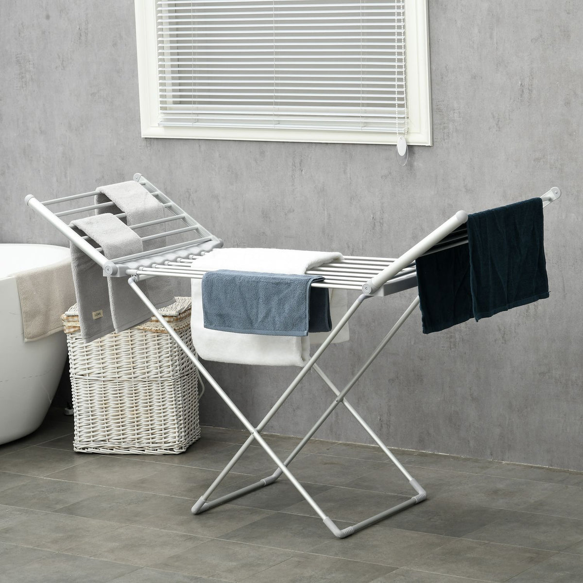 Verwarmd opvouwbaar wasrek – instelbare temperatuur, aluminium