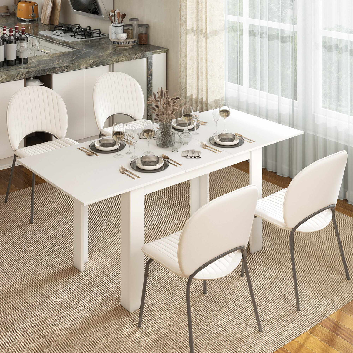 Uitschuifbare eettafel, 140-180 x 80 cm, wit