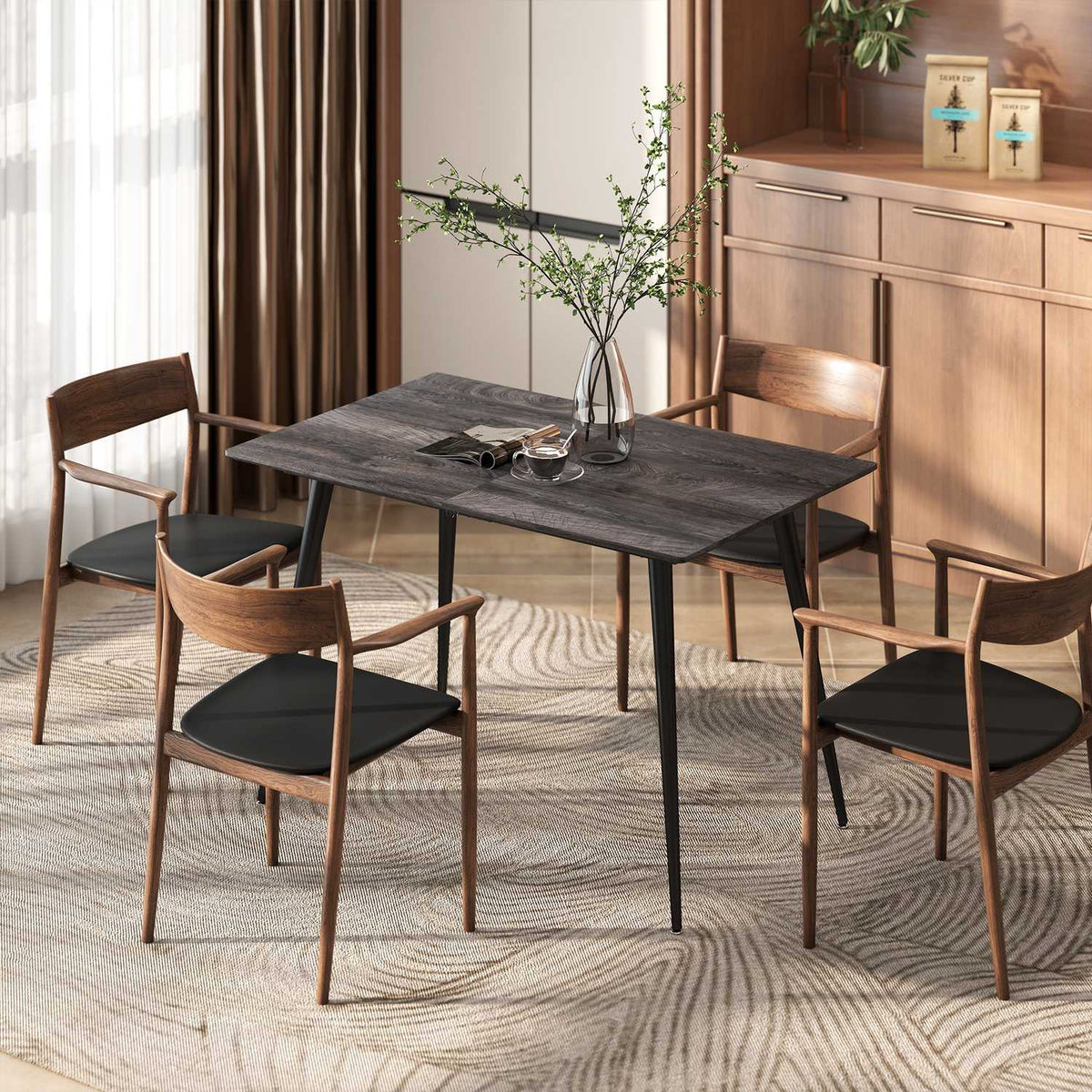 Uitschuifbare eettafel voor 6-8 personen, stalen poten, MDF-tafelblad