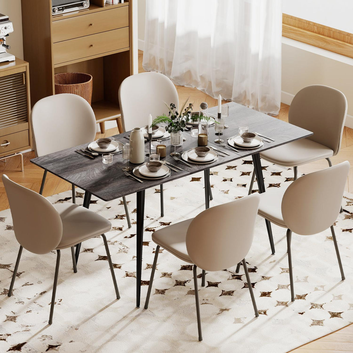 Uitschuifbare eettafel voor 6-8 personen, stalen poten, MDF-tafelblad