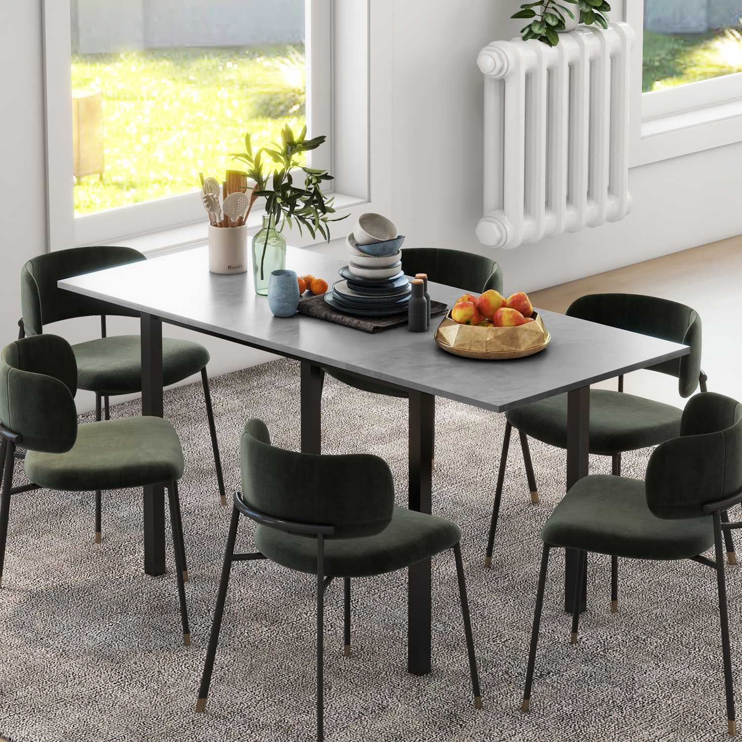 Uitschuifbare eettafel voor 6 – Donkergrijs staal, 110-160 cm