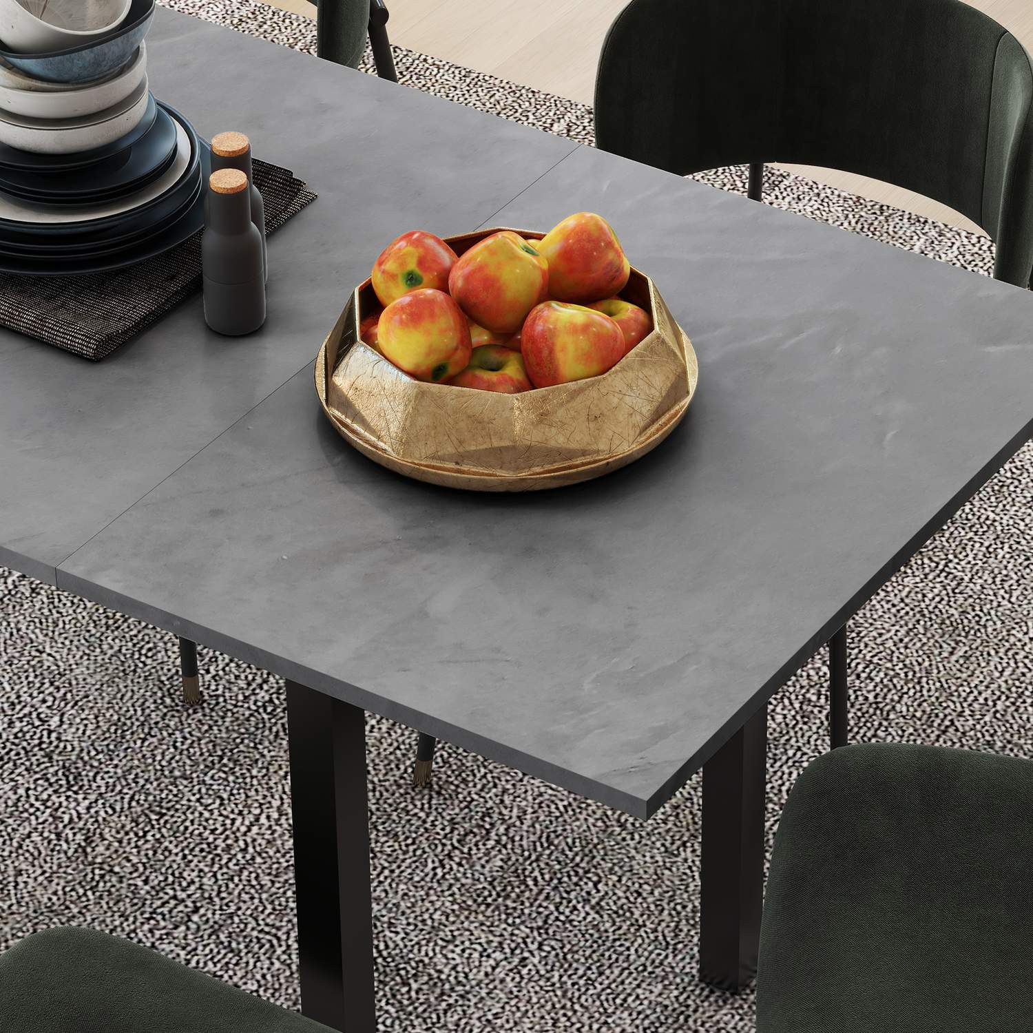 Uitschuifbare eettafel voor 6 – Donkergrijs staal, 110-160 cm