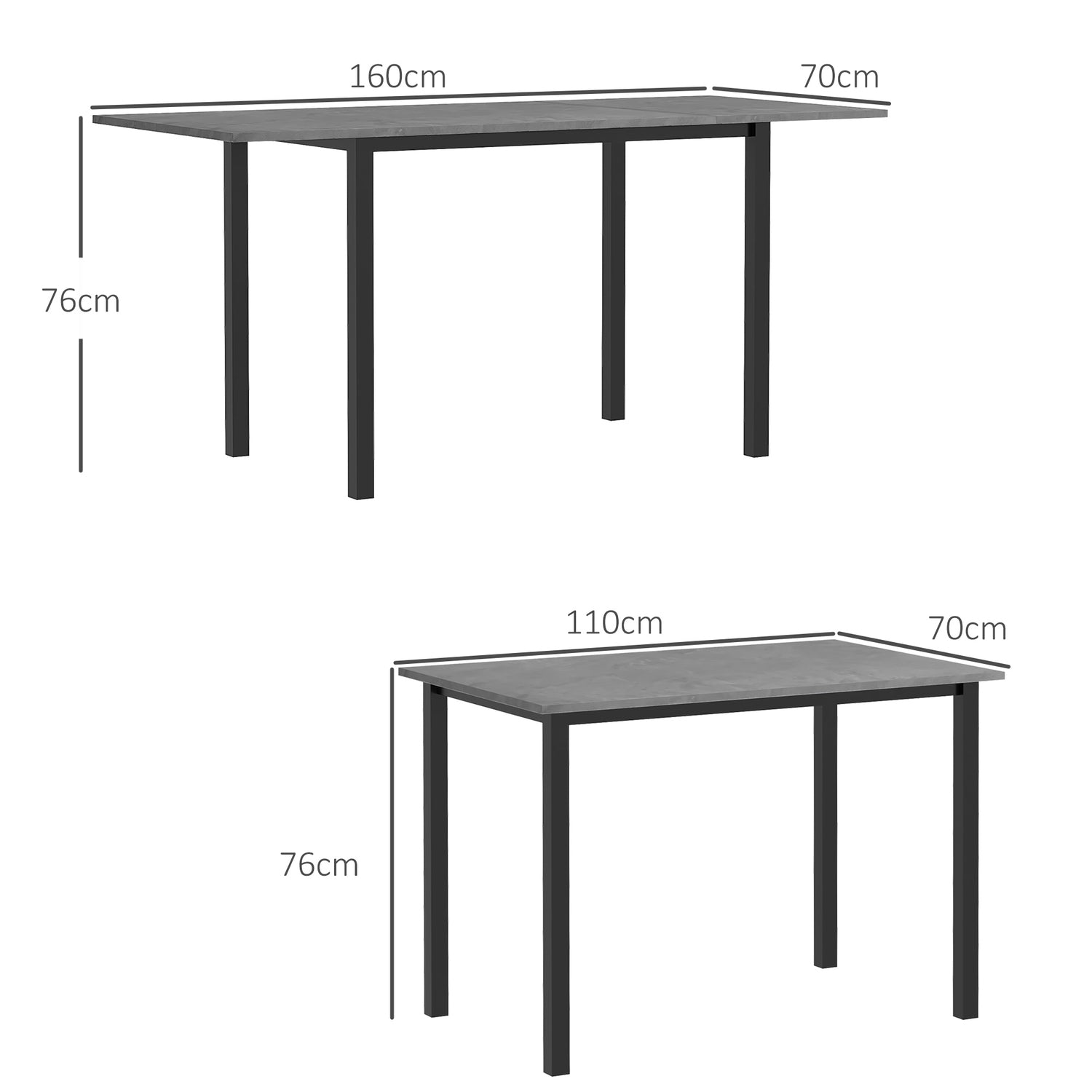 Uitschuifbare eettafel voor 6 – Donkergrijs staal, 110-160 cm