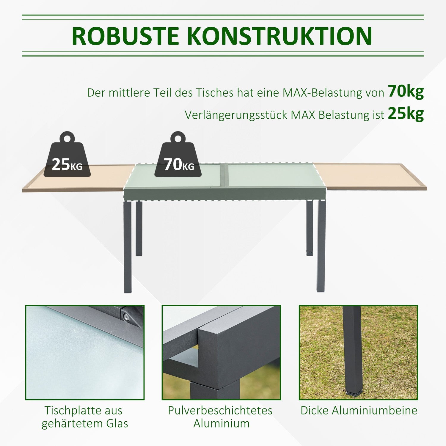 Uitschuifbare tuintafel, gehard glas, aluminium