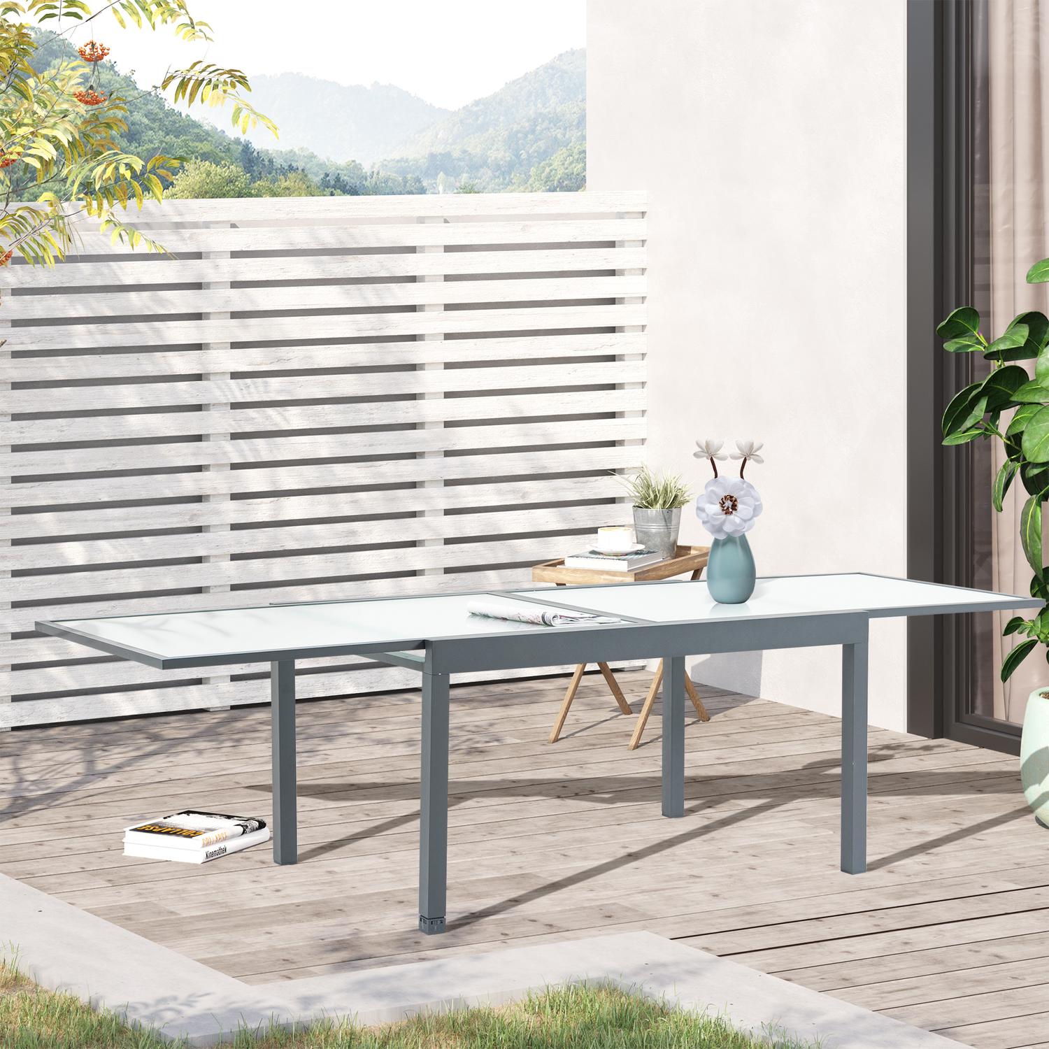 Uitschuifbare tuintafel, gehard glas, aluminium