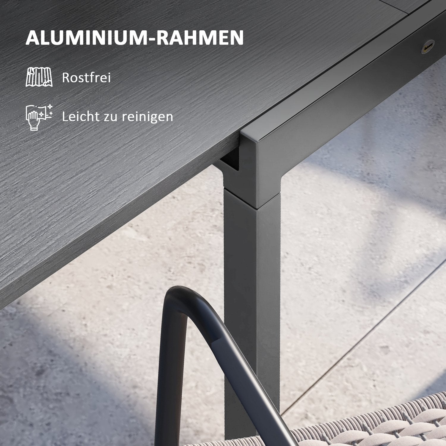 Uitschuifbare terrastafel, houtlook, 6 stoelen, staal