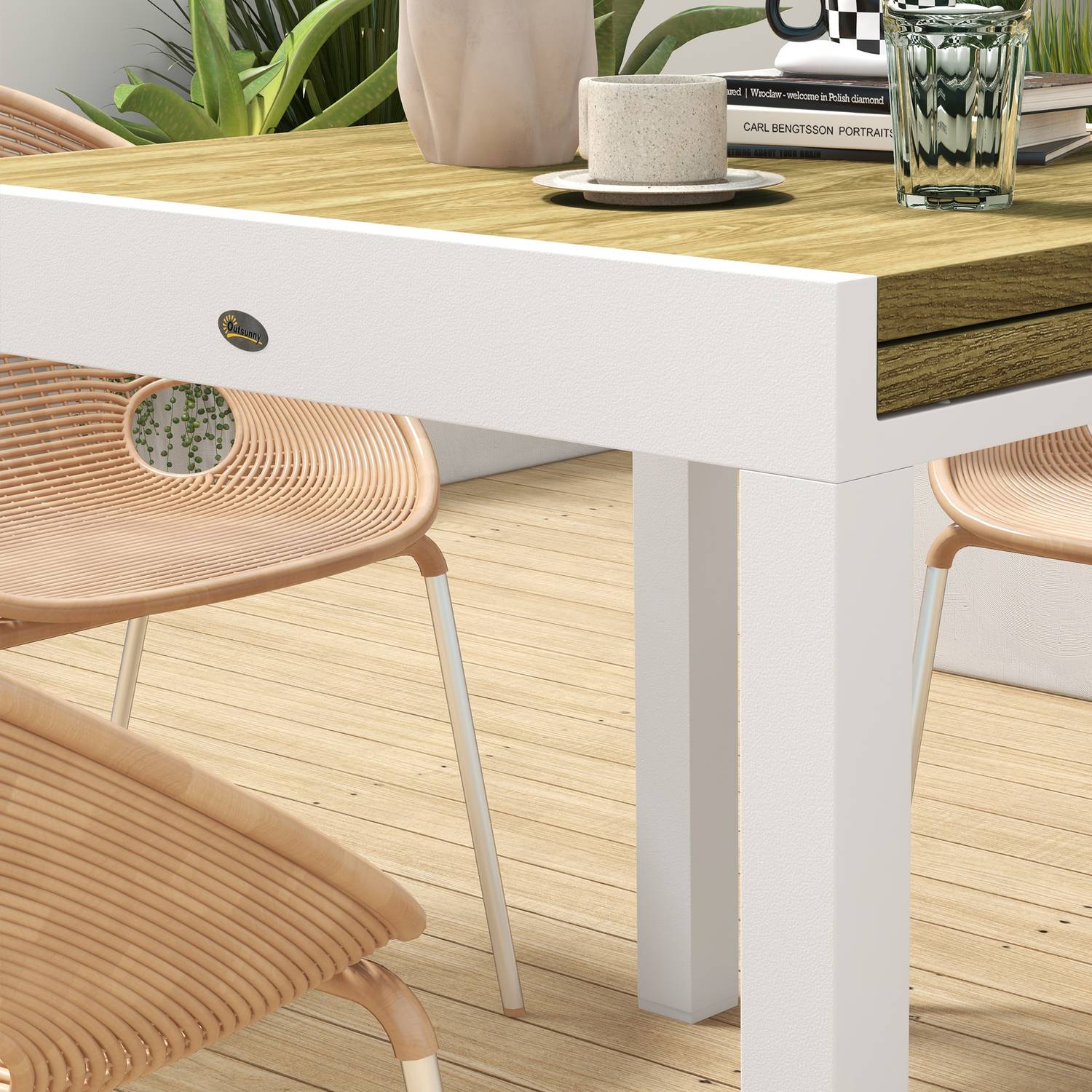 Uitschuifbare tuintafel, houtlook, geschikt voor 6 personen, wit