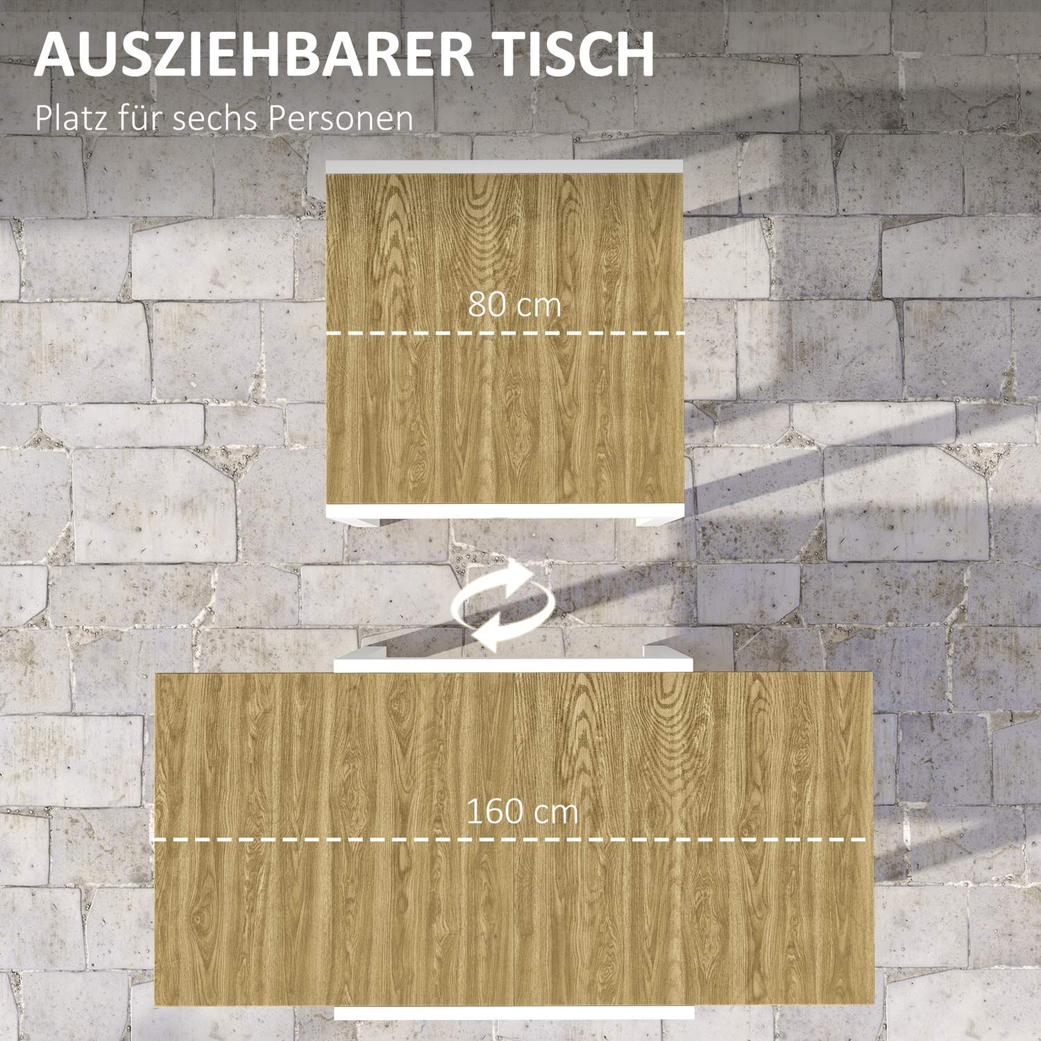 Uitschuifbare tuintafel, houtlook, geschikt voor 6 personen, wit