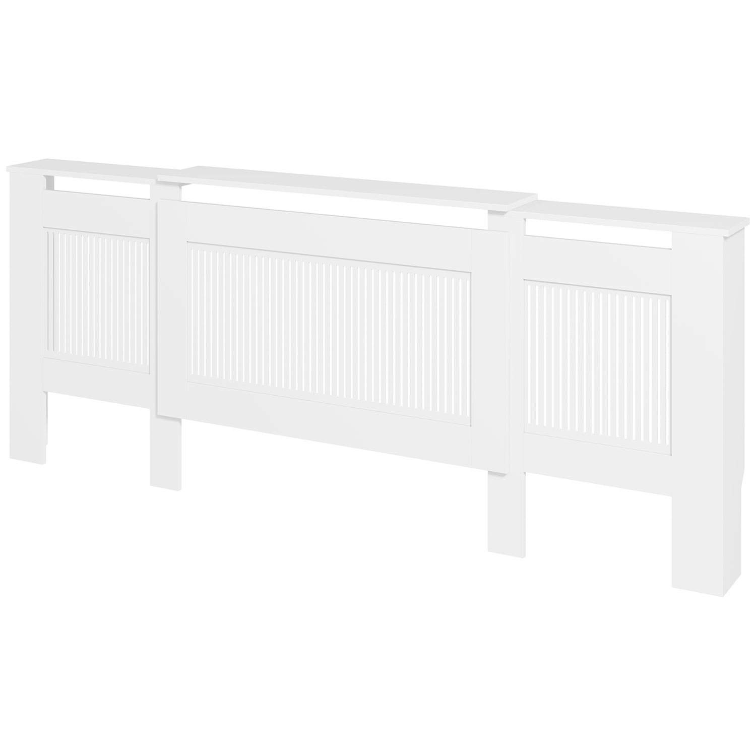 Uittrekbare witte radiatorombouw met plank, lattenontwerp