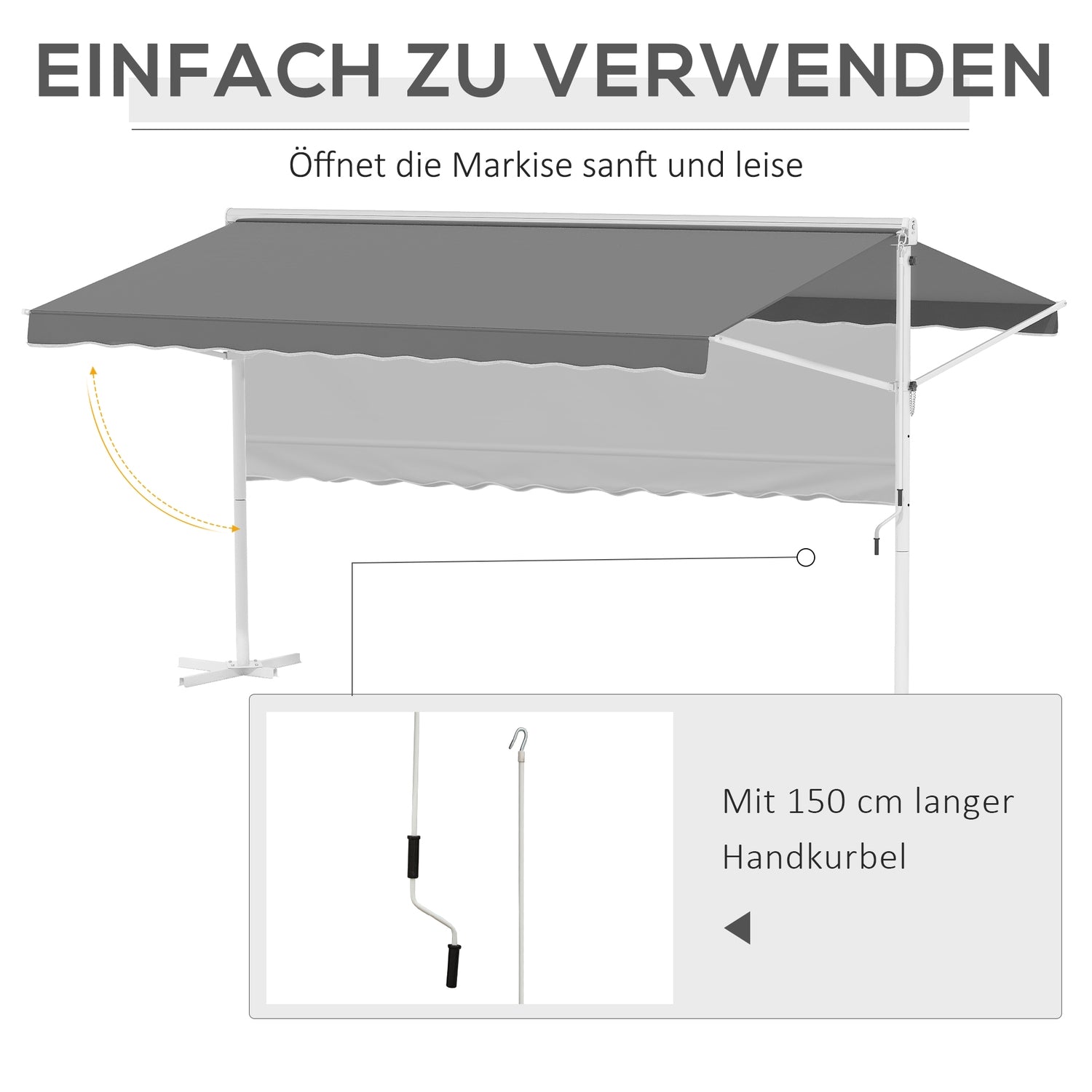 Terras Tuinknikarmscherm, 4,5x3,4M, Grijs