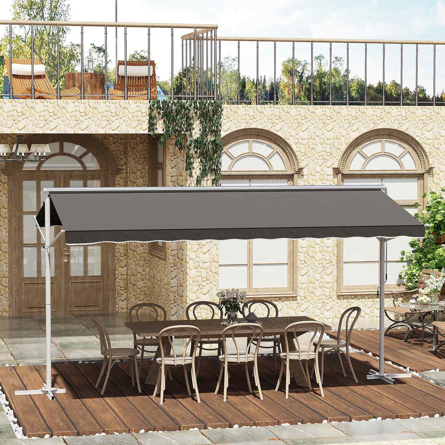 Terras Tuinknikarmscherm, 4,5x3,4M, Grijs