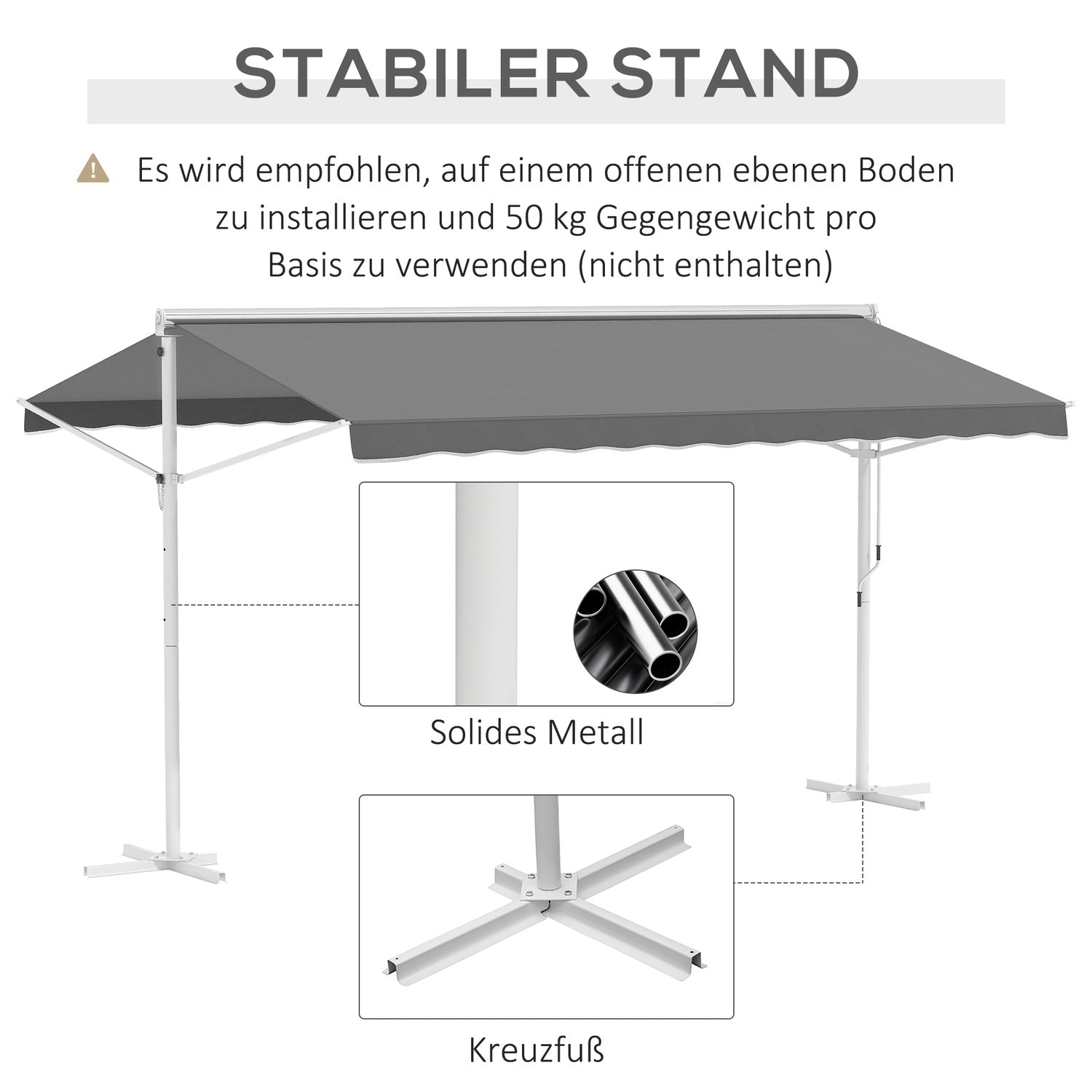 Terras Tuinknikarmscherm, 4,5x3,4M, Grijs