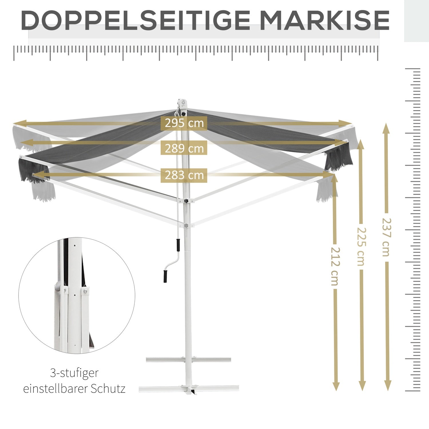 Terras Tuinknikarmscherm, 4,5x3,4M, Grijs