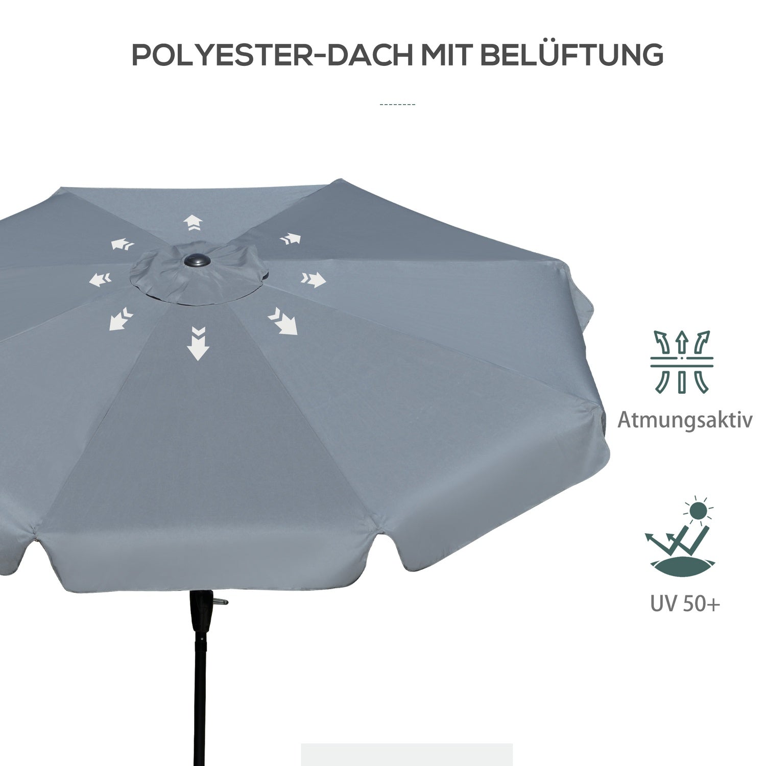 Terrasparasol, UV-bescherming, 2,66 m diameter, donkergrijs