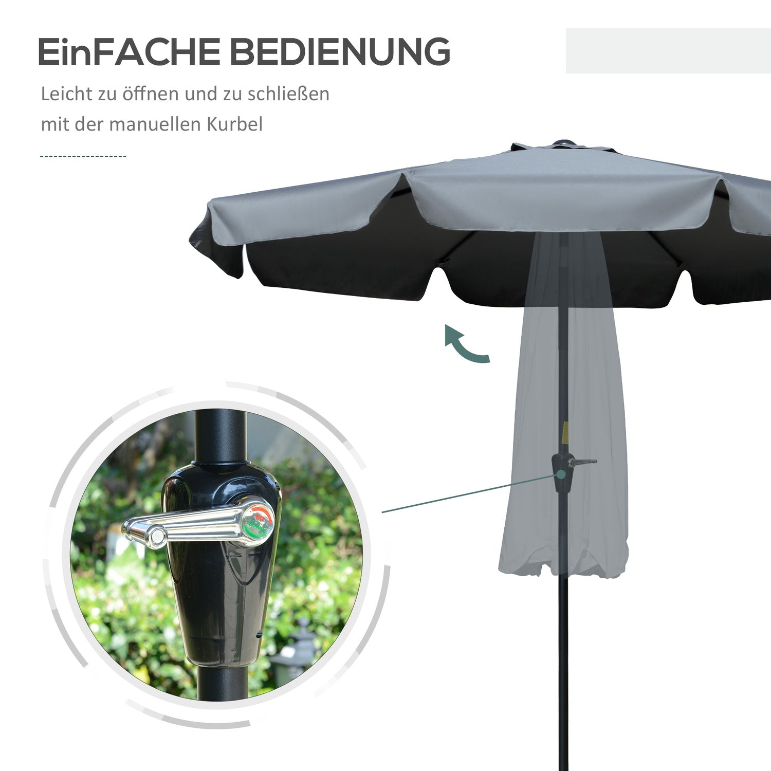 Terrasparasol, UV-bescherming, 2,66 m diameter, donkergrijs