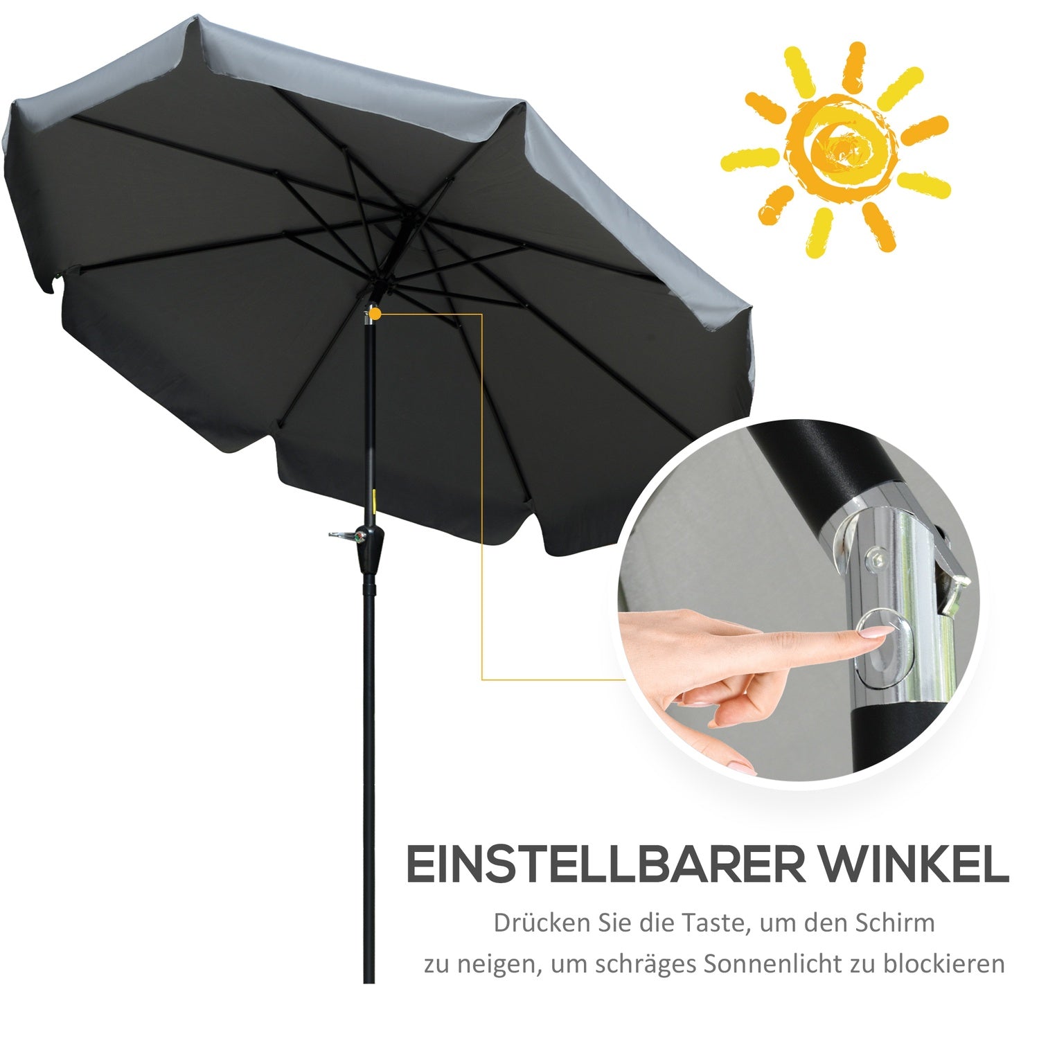 Terrasparasol, UV-bescherming, 2,66 m diameter, donkergrijs