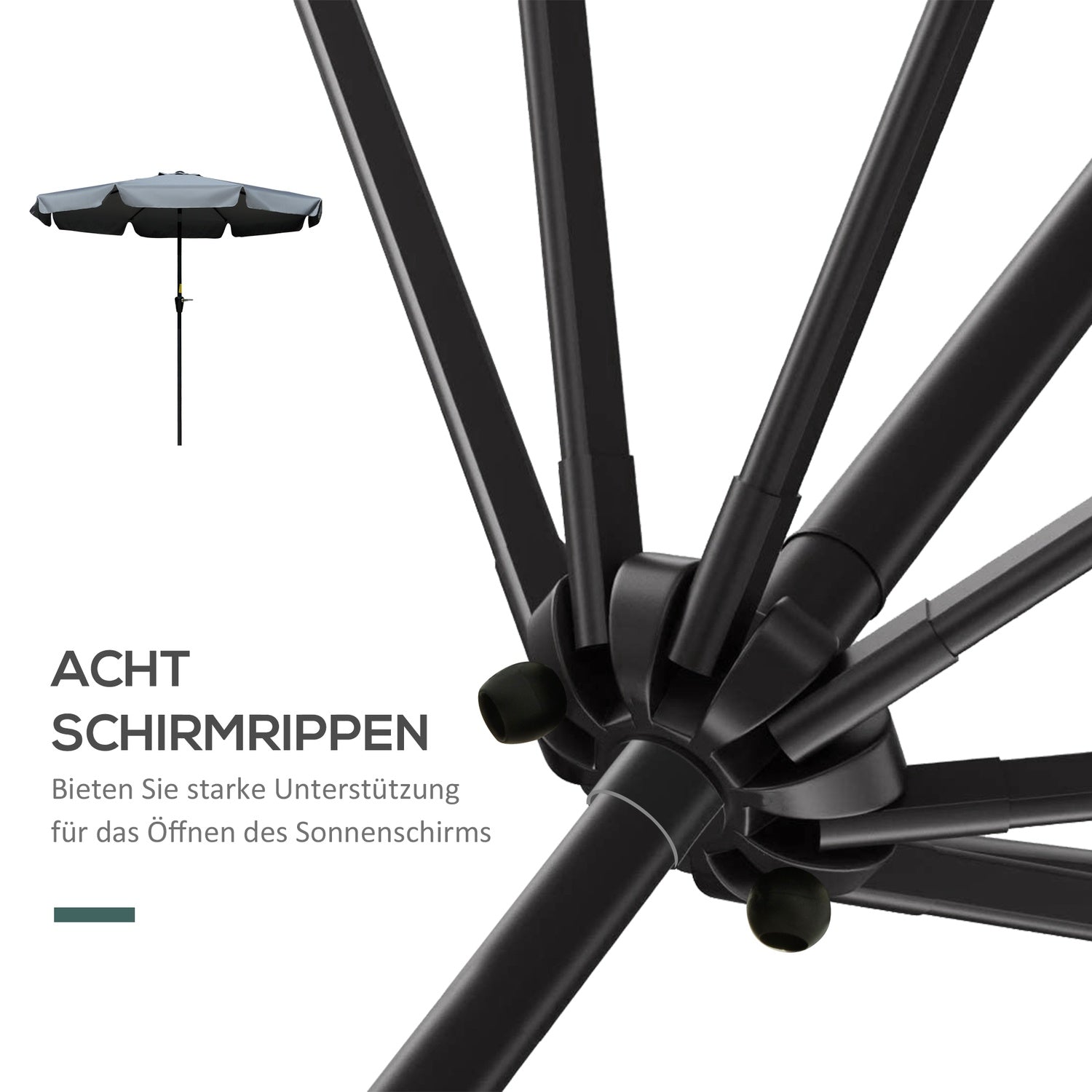 Terrasparasol, UV-bescherming, 2,66 m diameter, donkergrijs