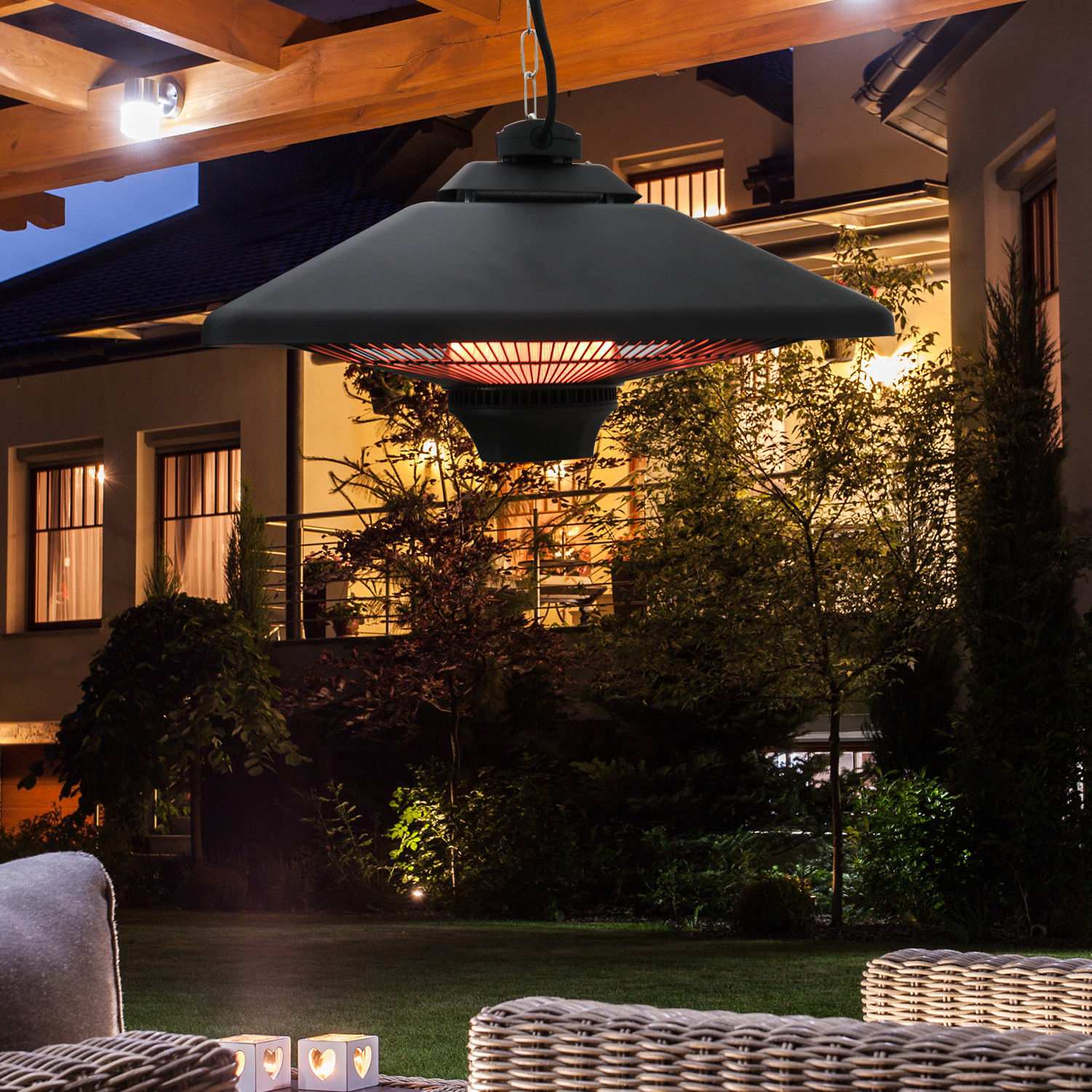 Terrasoverkapping met afstandsbediening & LED, 2000W, compact formaat