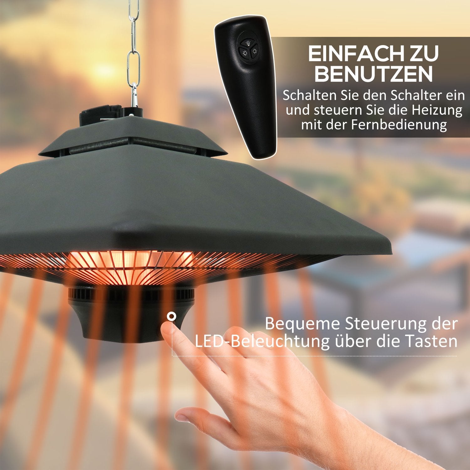 Terrasoverkapping met afstandsbediening & LED, 2000W, compact formaat
