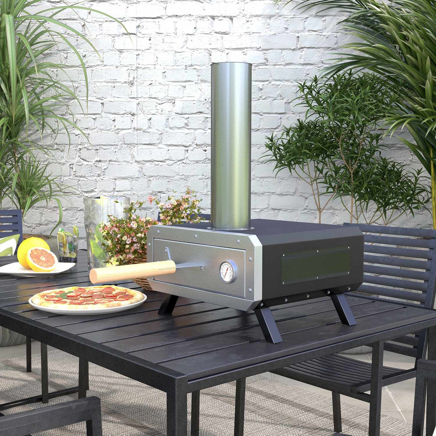 Buiten 2-in-1 pizzaoven met steen en schep voor BBQ Grill