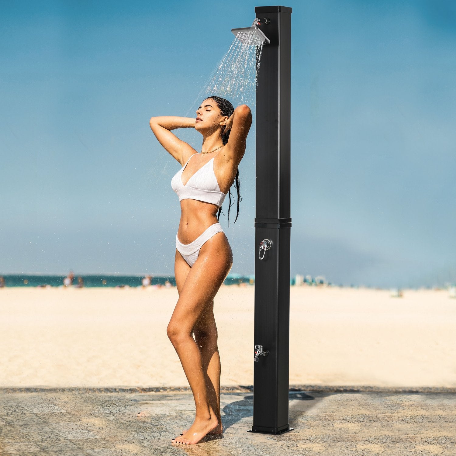 Buitendouche op zonne-energie 40L, voet- en regendouche, 60°C water