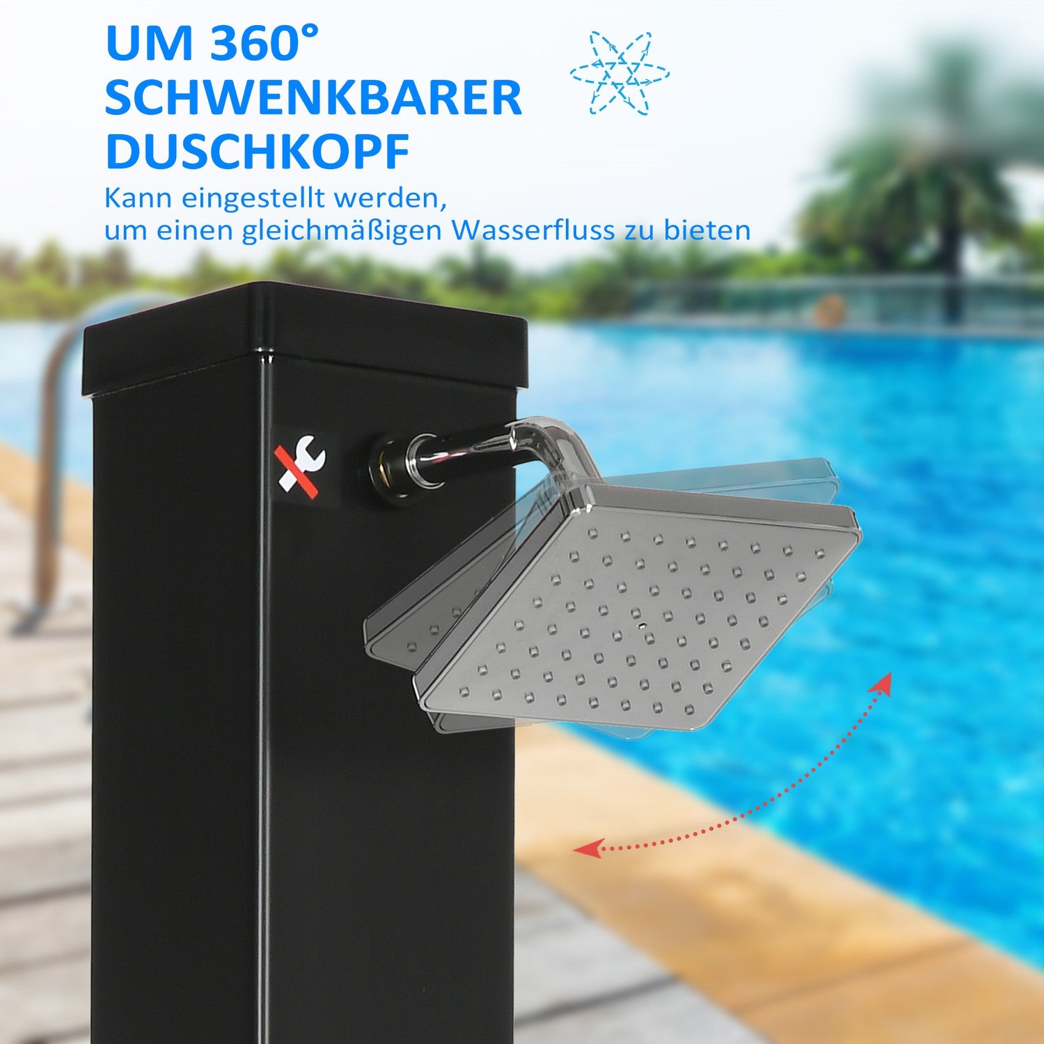 Buitendouche op zonne-energie 40L, voet- en regendouche, 60°C water