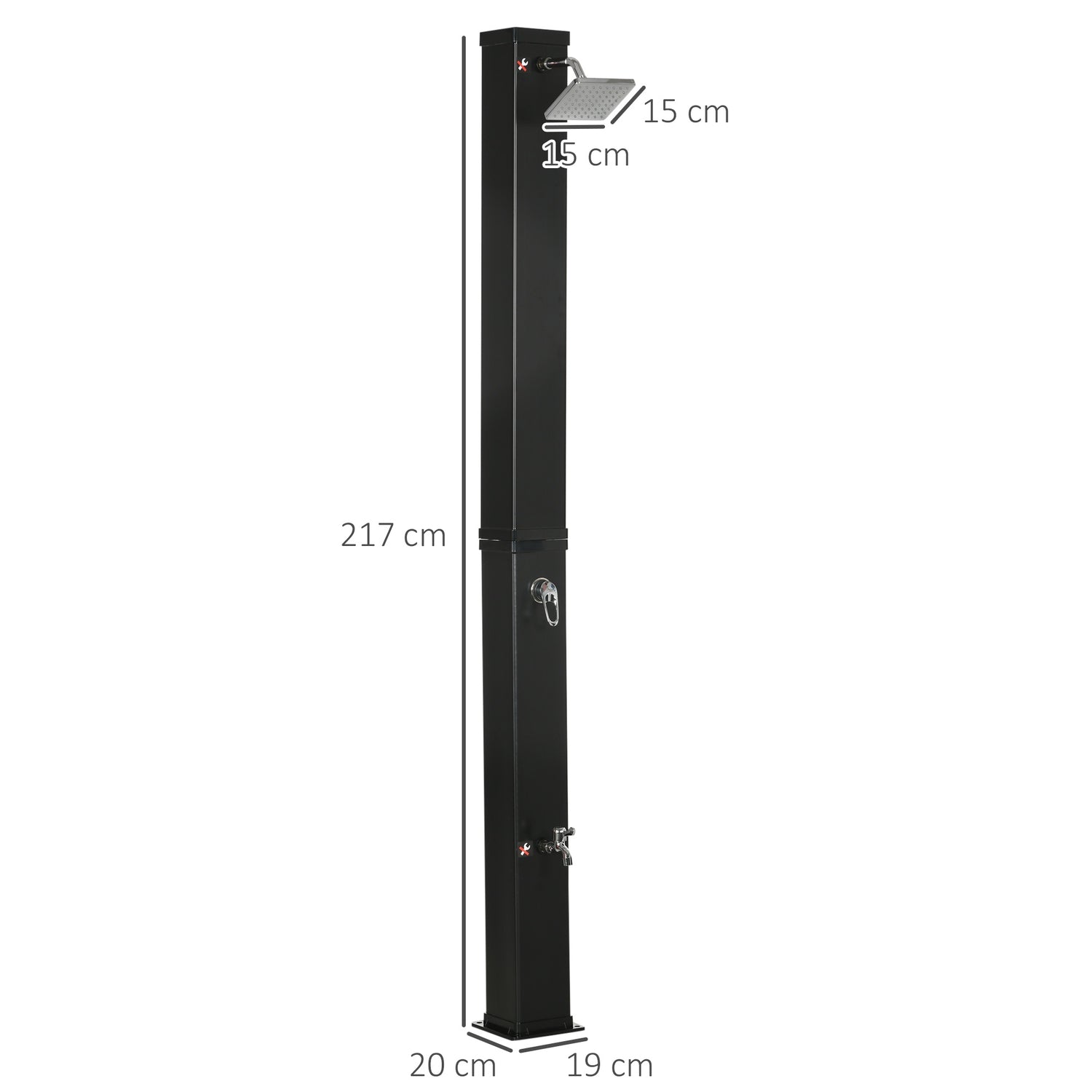 Buitendouche op zonne-energie 40L, voet- en regendouche, 60°C water