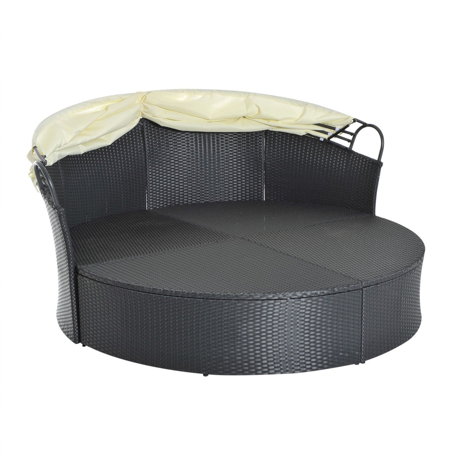 Polyrattan Ligbed voor Buiten - inklapbare luifel, crème 171x180x155cm