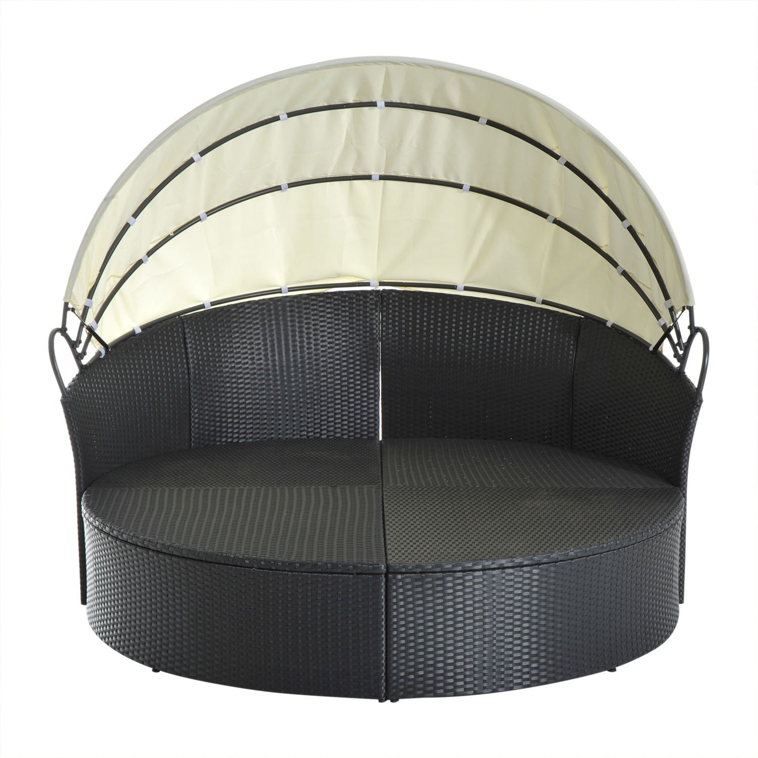 Polyrattan Ligbed voor Buiten - inklapbare luifel, crème 171x180x155cm