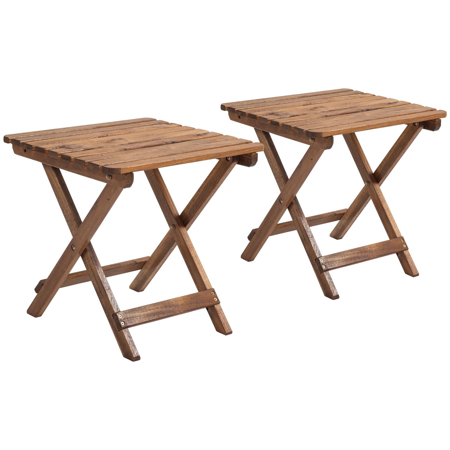 Teak houten opklapbare bijzettafels voor buiten, Set van 2 – 45x45x45 cm