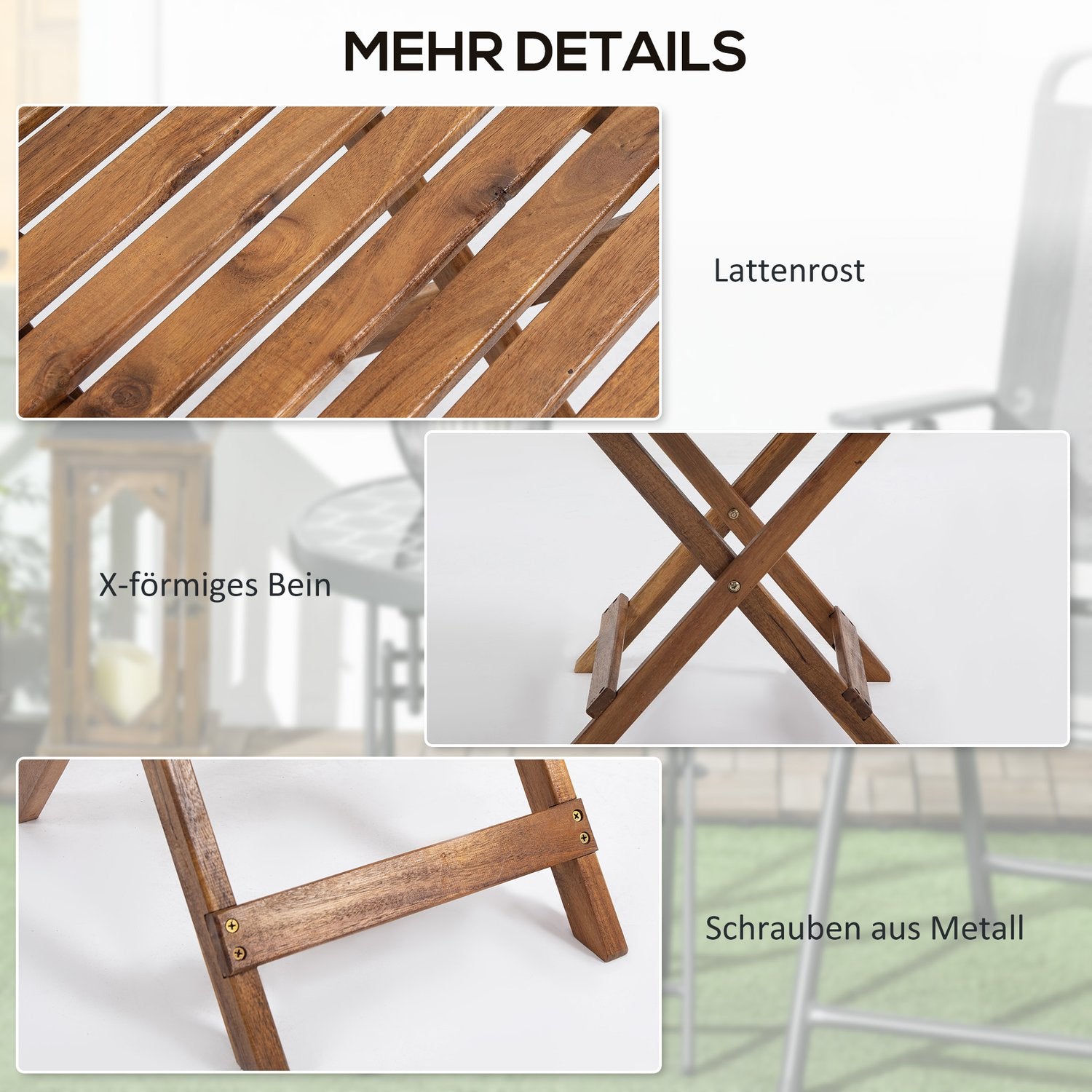 Teak houten opklapbare bijzettafels voor buiten, Set van 2 – 45x45x45 cm